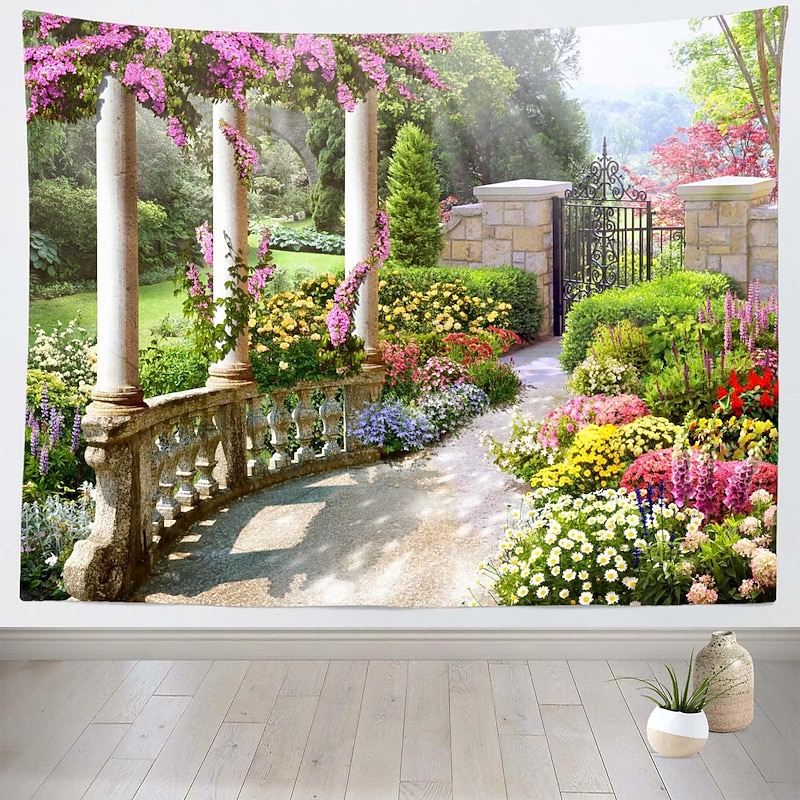 Romantic Spring Secret Garden Hanging Tapestry Wall Art Large Tapestry Mural Decor Photograph Backdrop Blanket Curtain Home Bedroom Living Room Decoration