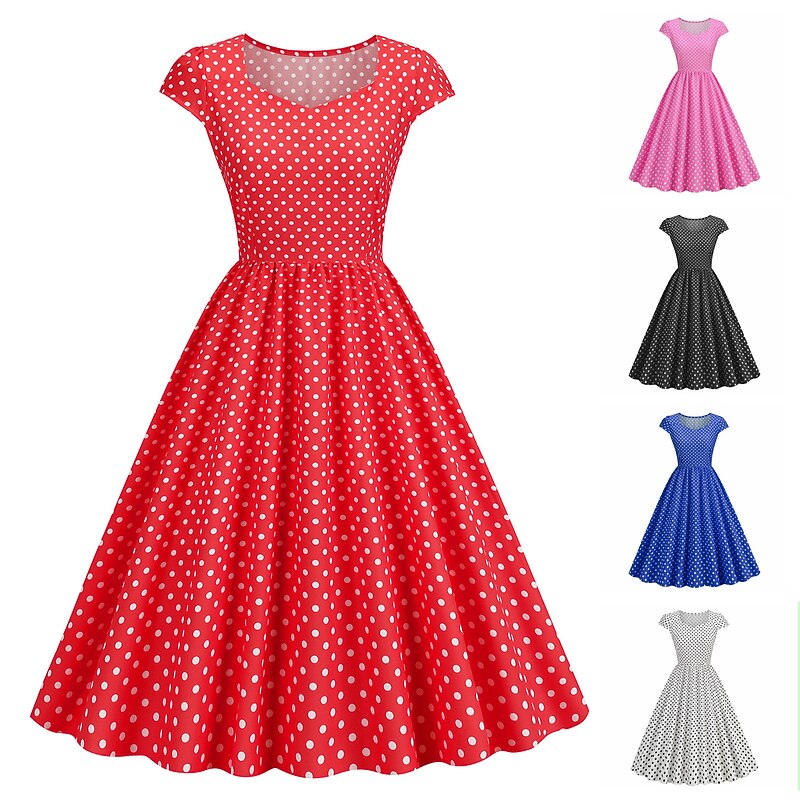 Polka Dots Retro Vintage 1950s Grease Outfits Swing Dress Flare Dress Polka Dot Fancy Dress Women's Carnival Masquerade Casual Daily Adults' Dress Homecoming Dresses