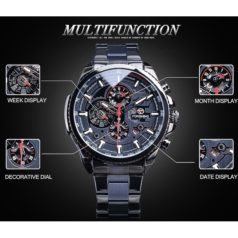 Forsining Men Mechanical Watch Top Brand Luxury Military Sport Wristwatch Three Dials Calendar Luminous Automatic Self-winding Waterproof Mechanical Stainless Steel Watch Male Clock4