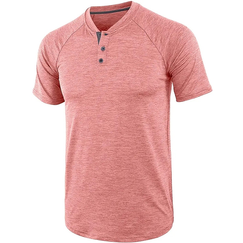 Men's Button T Shirt Henley Shirt Tee Top Short Sleeves Henley Summer Plain Designer Basic Modern Contemporary Vacation Street Going out Light Blue Pink Blue Top Tee for Men