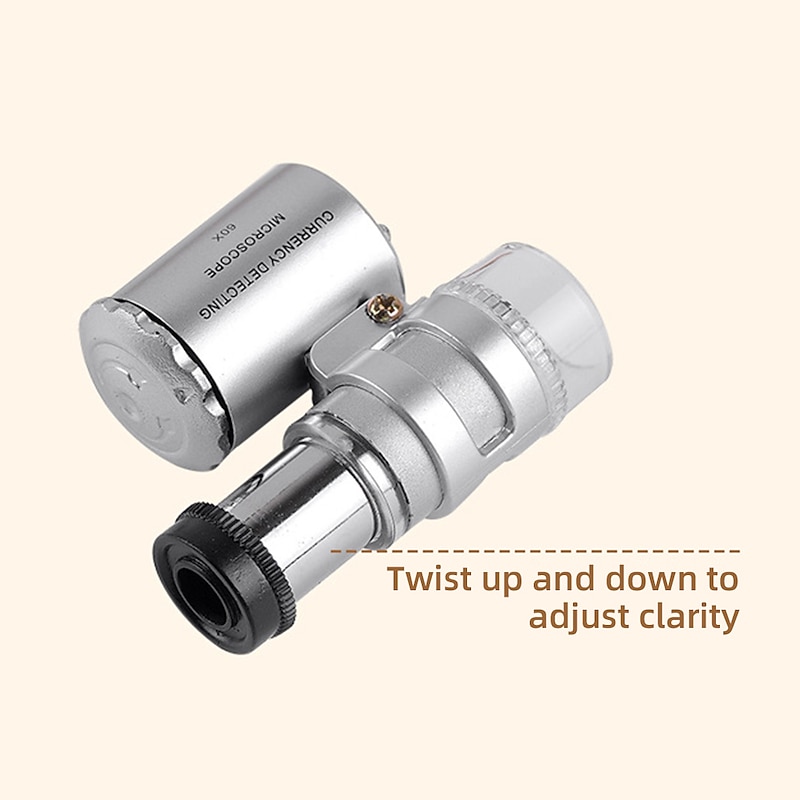 1pc 60x Portable Pocket Microscope High Magnification Jewellers Loupe Microscope Glass Jewellery Magnifier Used To Verify Banknotes With Light3