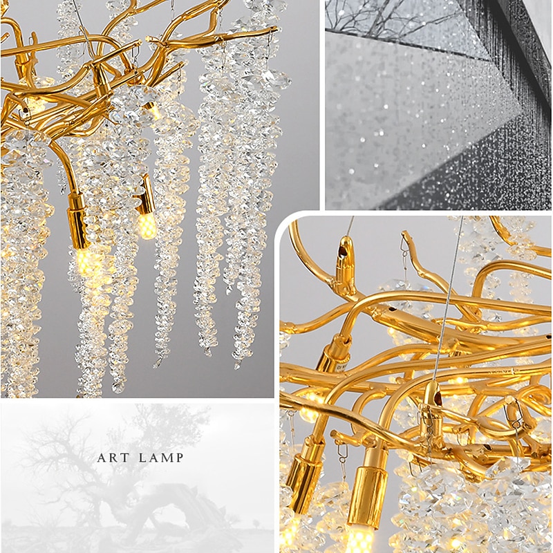 LED Chandeliers Modern Luxury, 23.6"/31.2" 8/12-Light Gold Crystal for Home Interiors Kitchen Bedroom Iron Art Tree Branch Lamp Creative Lamp Light Warm White 110-240V4