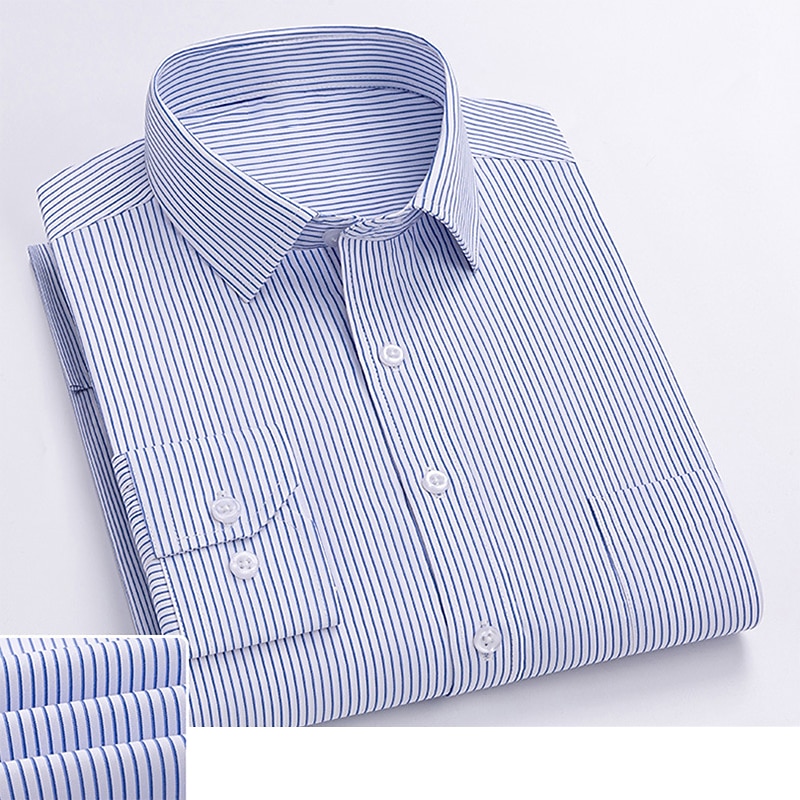 Men's Shirt Dress Shirt Striped Shirt Non Iron Shirt Plain Wedding Office & Career Light Blue Royal Blue Blue Dark Blue Long Sleeve Turndown Spring &  Fall Clothing Apparel Print2