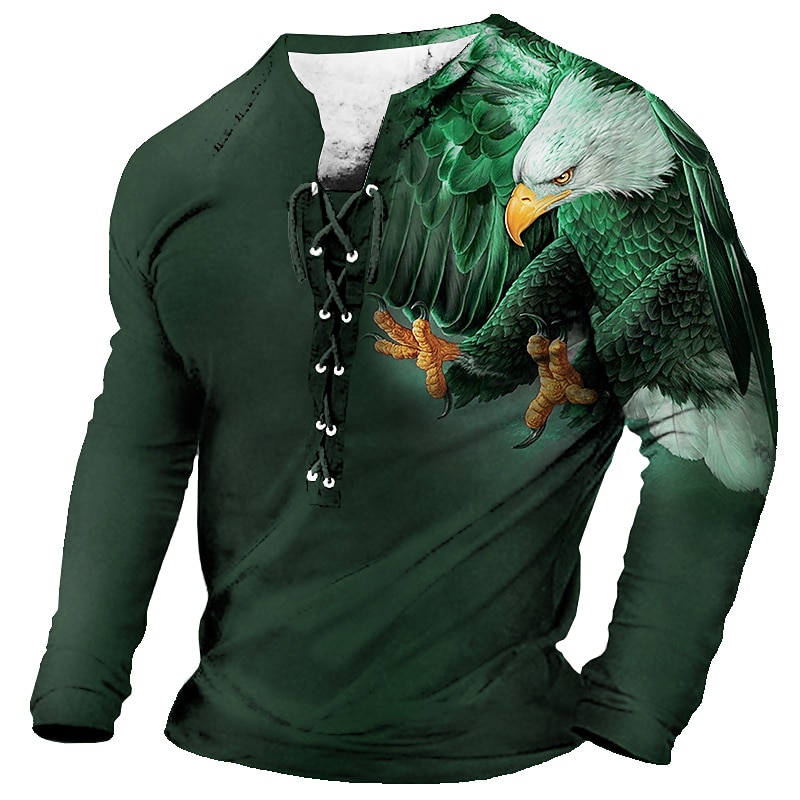 Men's T Shirt Tee Graphic Animal Eagle Collar Clothing Apparel 3D Print Casual Daily Going out Long Sleeve Lace up Print Polyester Fashion Designer Comfortable4