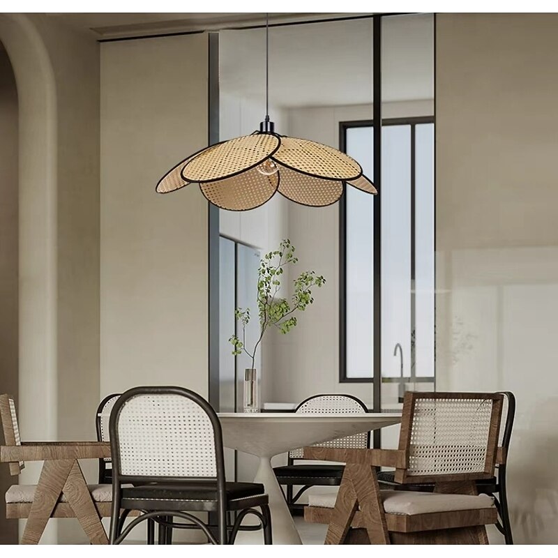 Rattan Woven Chandelier Retro Light Fixture Living Room Dining Room Balcony entrance Boho Home Decoration Lamp2