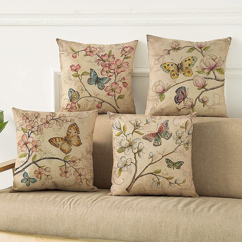 Flower Bird Butterfly Double Side Pillow Cover 4PC Soft Decorative Pillowcase for Bedroom Livingroom Sofa Couch Chair Machine Washable2