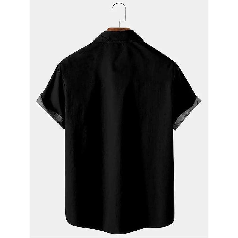 Men's Flame Bowling Ball Shirt Button Up Shirt Short Sleeve Tropical Fashion Hawaiian Outdoor Beach Summer Spring Turndown Print Button-Down Black Yellow Black / Red Red Dusty Blue 8