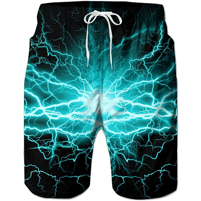 Men's Optical Illusion Lightning Graphic Prints Swim Trunks Swim Shorts Board Shorts Mid Waist Hawaiian Boho Casual Daily Holiday Drawstring with Mesh lining Elastic Waist Designer Clothing Apparel3