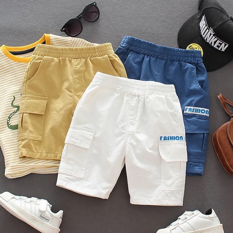 Kids Boys Shorts Solid Color Comfort Shorts School Cotton Adorable Daily White Yellow Blue - Main Image