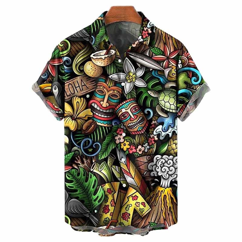 Men's Tribal Totem Shirt Summer Hawaiian Shirt Aloha Shirt Short Sleeves Shirt Turndown Fashion Streetwear Designer Outdoor Street Casual Yellow Red Blue S M L3