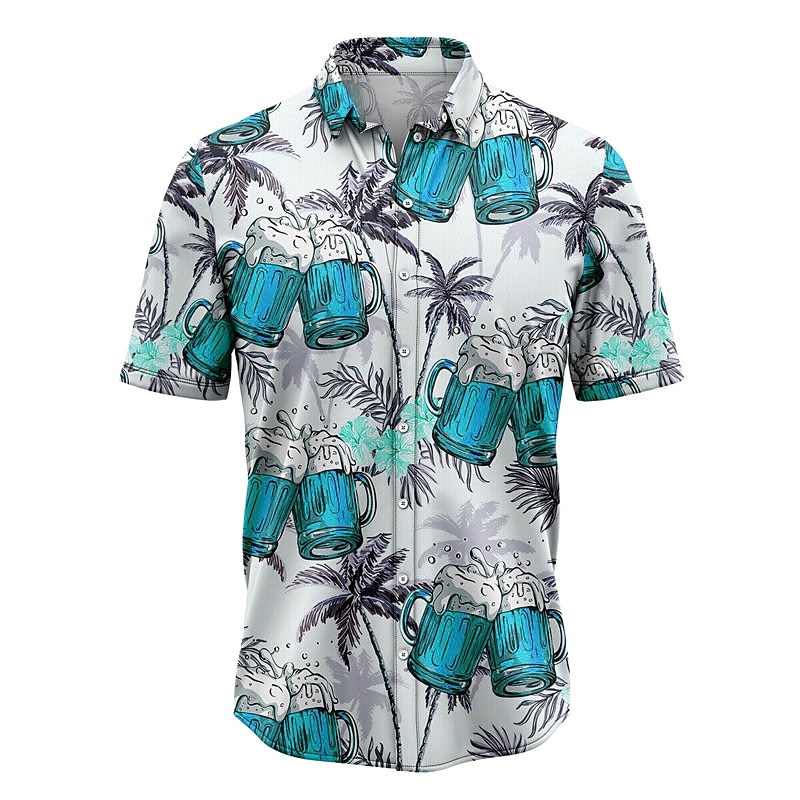 Men's Graphic Prints Beer Leaves Shirt Summer Hawaiian Shirt Aloha Shirt Short Sleeve Tropical Fashion Hawaiian Street Casual Hawaiian Summer Spring Turndown Print Button-Down Yellow Pink Army Green4