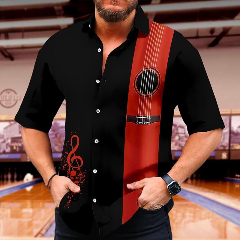 Men's Musical Instrument Shirt Summer Shirt Bowling Shirt Short Sleeve Fashion 1950s Casual Vacation Daily Going out Summer Turndown Print Red Blue Brown Green Gray3