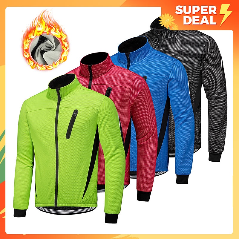 Men's Cycling Jacket Winter Thermal Warm Fleece Lining Windproof Waterproof Zipper Bike Jacket Windbreaker Mountain Bike MTB Road Bike Cycling City Bike Cycling Black Red Blue Bike Wear2