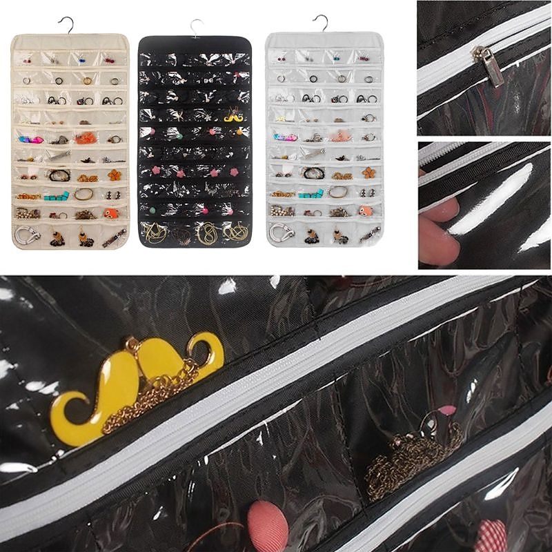 80 Pockets Double Sided Hanging Jewelry Display Organizer Storage Bag Non-woven Foldable Ring Necklace Bracelet Pouch3