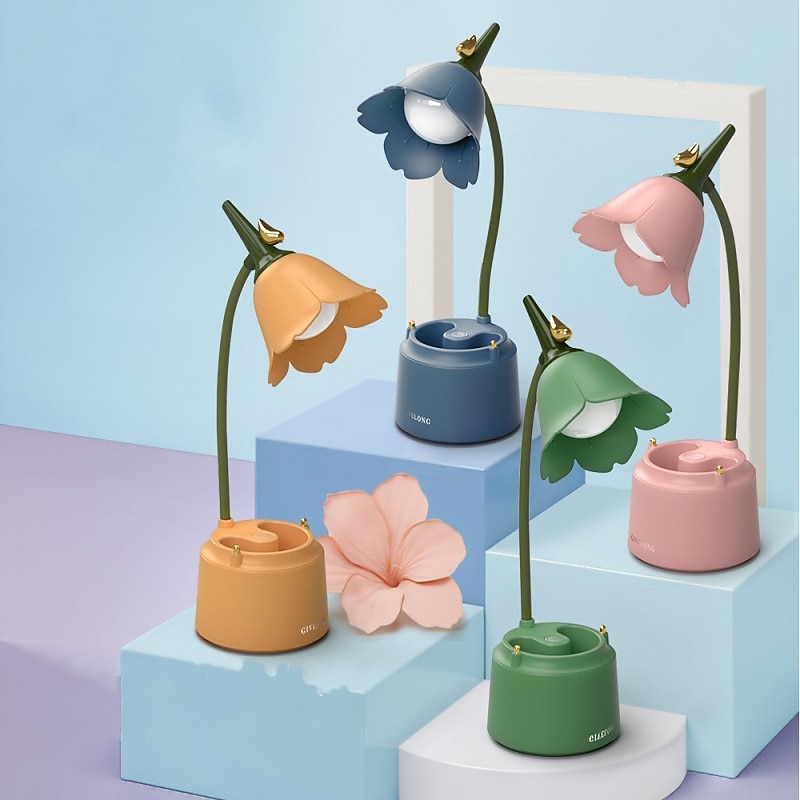 LED Desk Lamp Foldable Touch Dimming with Pen Holder, USB Rechargeable Eye-Care Study Light for Dormitory & Bedroom