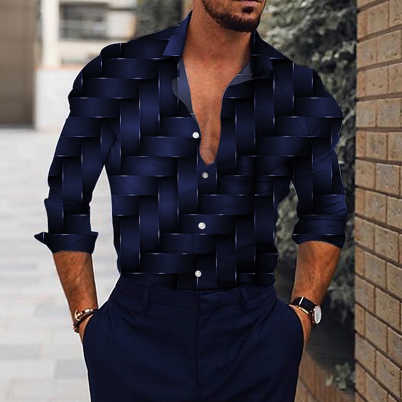 Men's Optical Illusion Shirt Button Up Shirt Long Sleeve Fashion Designer Casual Outdoor Street Casual Summer Spring Turndown Print Button-Down Black Wine Blue Brown Green2