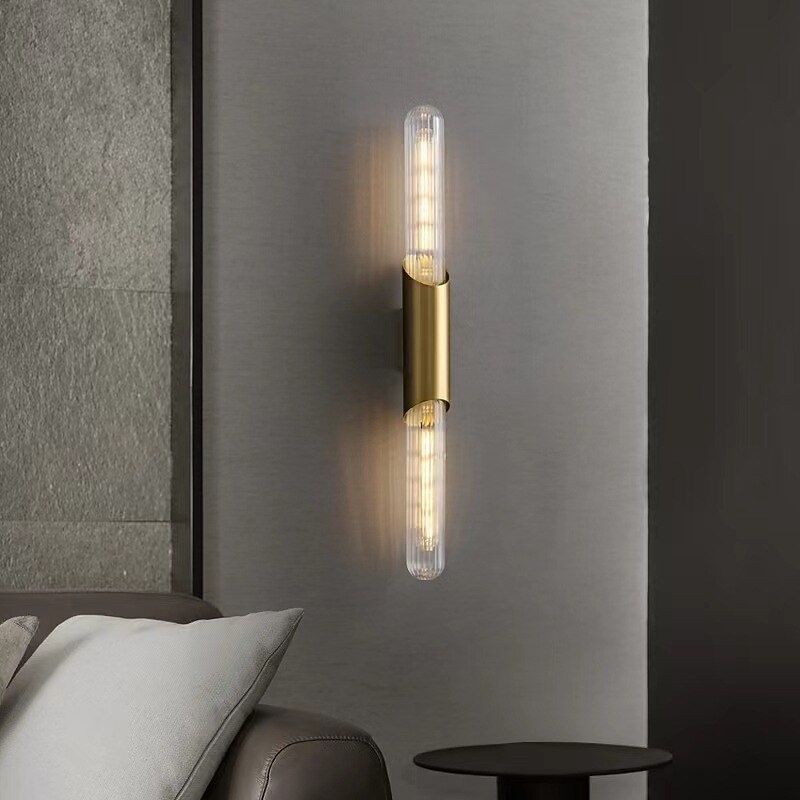LED Wall Light Copper Glass Indoor Wall Lights Modern Minimalist Style Aluminum Living Room Bedroom Corridor Wall Light 110-240V