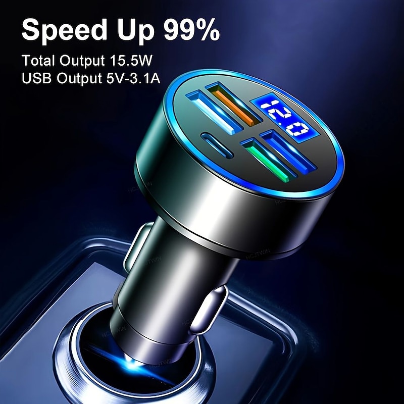 4USB With Type-c Car LED Digital Display Car Charger Volt Meter Car Battery Monitor With LED Voltage &amp; Amps Display3