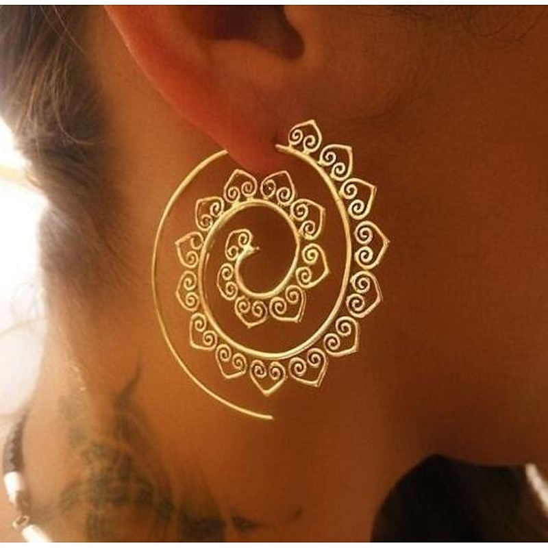 european and american new oval spiral earrings exaggerated swirl gear shape heart shape retro ear jewelry wholesale 2025 - $7.49