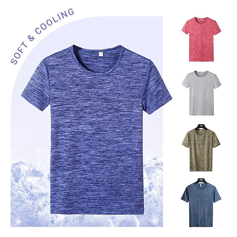Men's T Shirt Moisture Wicking Shirts Short Sleeve Crew Neck Spring & Summer Plain Fashion Designer Casual Street Holiday Beach Drak Gray Blue Red Top Tee for Men - Main Image