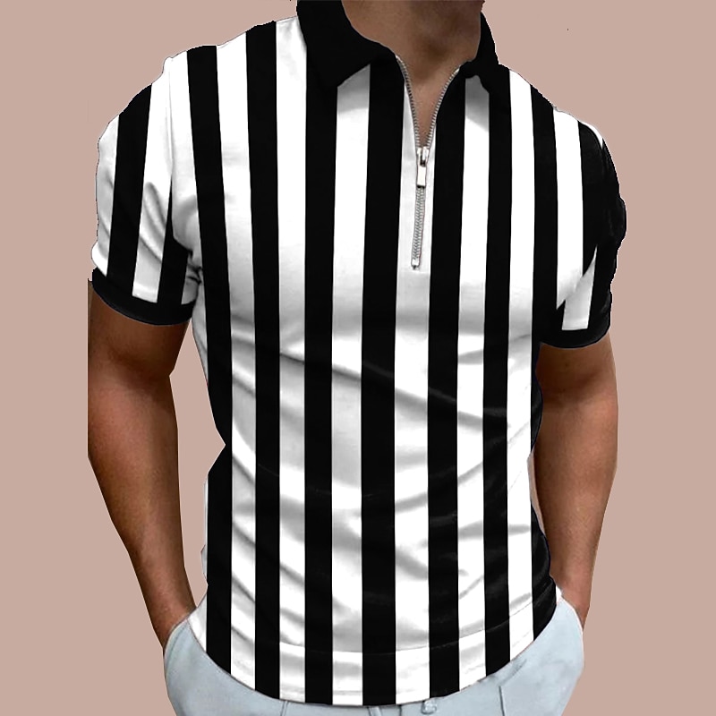 Men's Bowling Shirt Golf Polo Casual Daily Quarter Zip Short Sleeve Fashion Modern Stripes Stylish Quarter Zip Summer Regular Fit White Red Blue Brown Green Dark Grey Bowling Shirt2