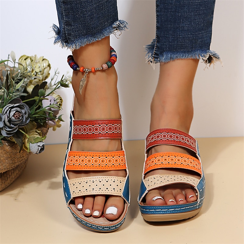 Bohemian Chic Women's Orthopedic Wedge Sandals - Vibrant Multi-Color Straps, Comfortable Arch Support, Trendy Summer Footwear2