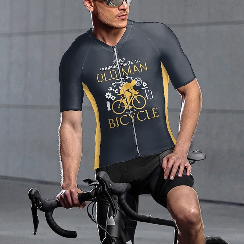 Men's Cycling Jersey Funny Old Man Short Sleeve Bike Jersey Top with 3 Rear Pockets Sunscreen Fast Dry Quick Dry Lightweight Sports Yellow Pink Red Clothing Apparel