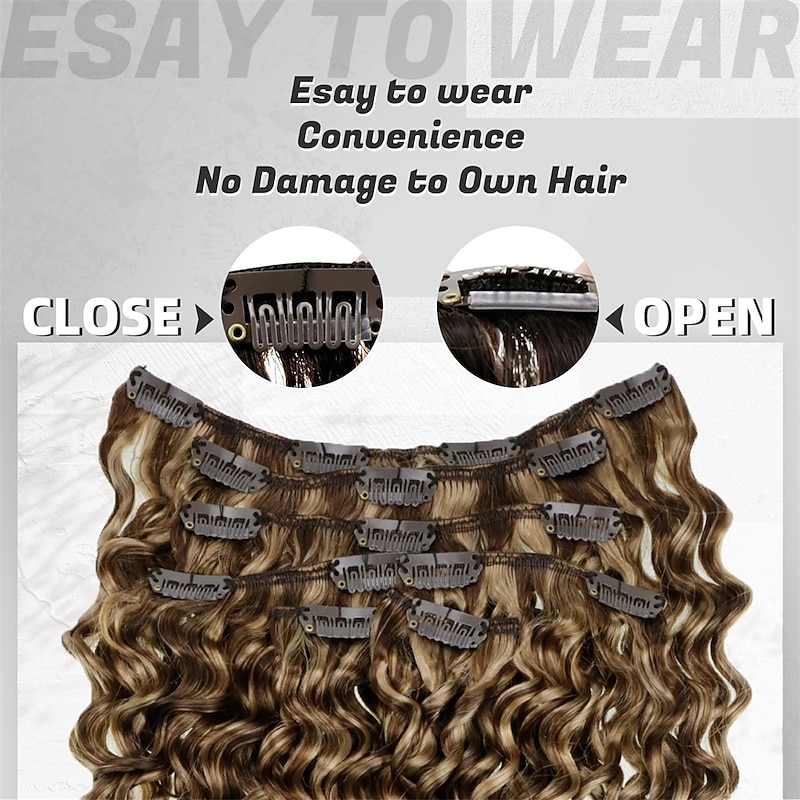 Natural Curly Clip in Hair Extensions Remy Human Hair 22 Inch Long Clip in Curly Hair Extensions Human Hair Blonde Highlighted Brown Curly Clip in Real Human Hair Extensions 7Pcs 105g3