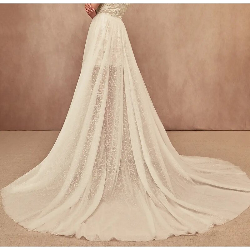 Shiny-style wedding dress Beach Wedding with a chapel train of 50cm-80cm, A-line, separates top and bottom, tulle, outer skirt in solid color, bridal gown(Only Tail)2