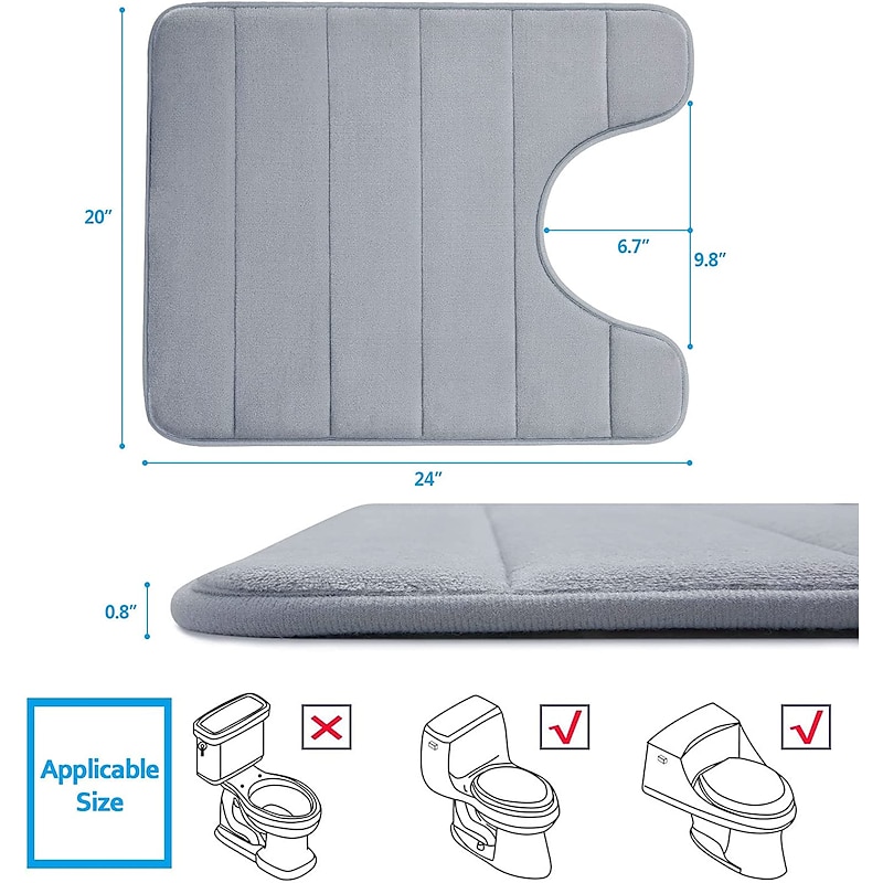 Memory Foam Bath Mat Non-slip Contour Toilet Bath Rug, U-Shaped Non Slip Absorbent Thick Soft Washable Bathroom Rugs, Floor Carpet Bath Mat for Bathroom Sink Toilet 50*60CM (20" x 24")2