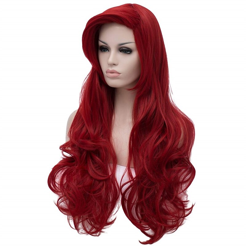 Curly Red Mermaid Wig for Women Long Wavy Cosplay Daily Hair Heat Resistant Synthetic Fiber Wig for Party Christmas（Only Wigs） Halloween Wigs - Main Image