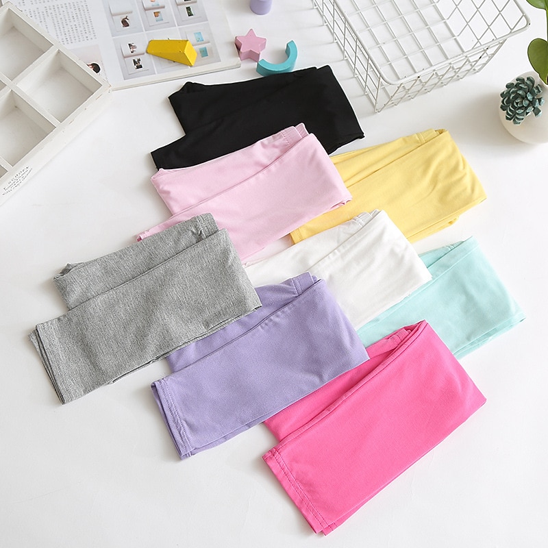Kids Girls' Leggings Solid Color Active School Cotton 7-13 Years Summer Black White Pink2
