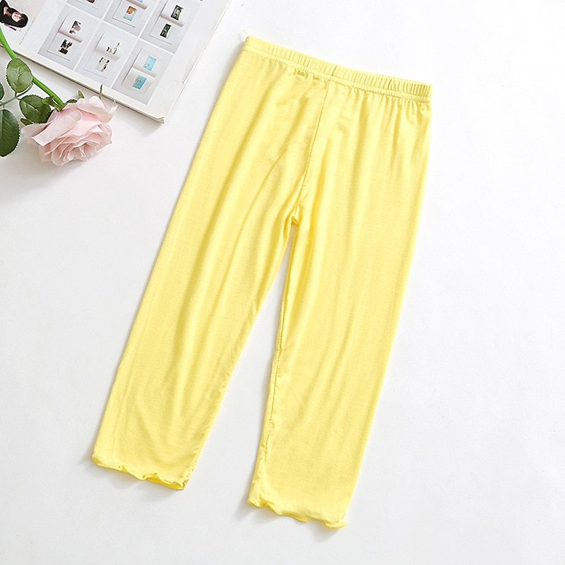 Kids Girls' Leggings Solid Color Active School Cotton 7-13 Years Summer Light Blue Black White4