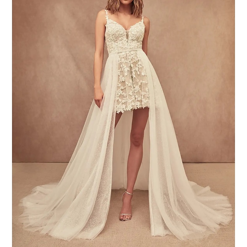 Shiny-style wedding dress Beach Wedding with a chapel train of 50cm-80cm, A-line, separates top and bottom, tulle, outer skirt in solid color, bridal gown(Only Tail)3