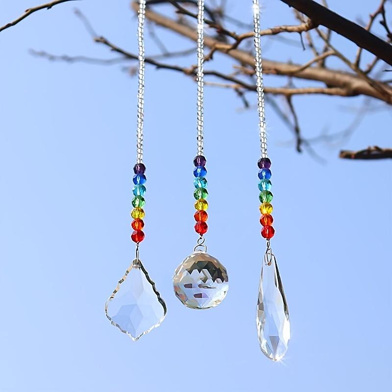 Garden Plant Bird Repelling Tool, Clear Hanging Crystals Rainbow Suncatcher, Prism Pendant Ornament With Colorful Chain For Home And Garden Decoration4