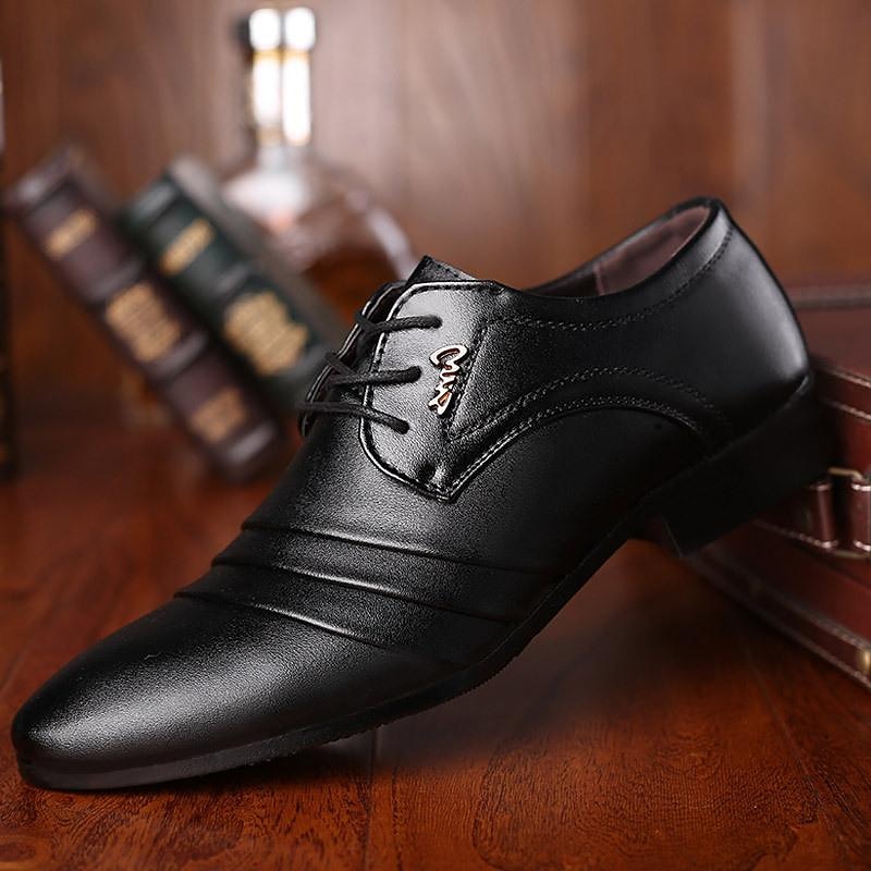 Men's Loafers & Slip-Ons Dress Shoes Leatherette Loafers Business Casual Wedding Daily PU Breathable Height Increasing Loafer Black thimble Black lacing Summer2