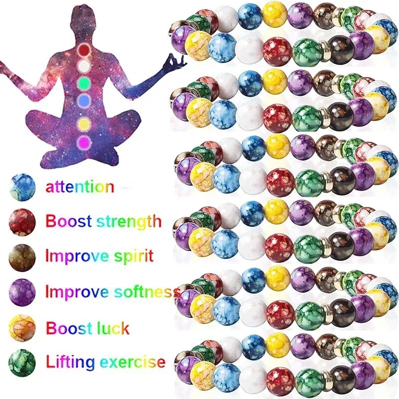 7 Chakra Reiki Healing Stone Bracelet Yoga Balance Energy Imitate Volcanic Stone Beads Jewelry Handmade DIY Beaded Bracelets2