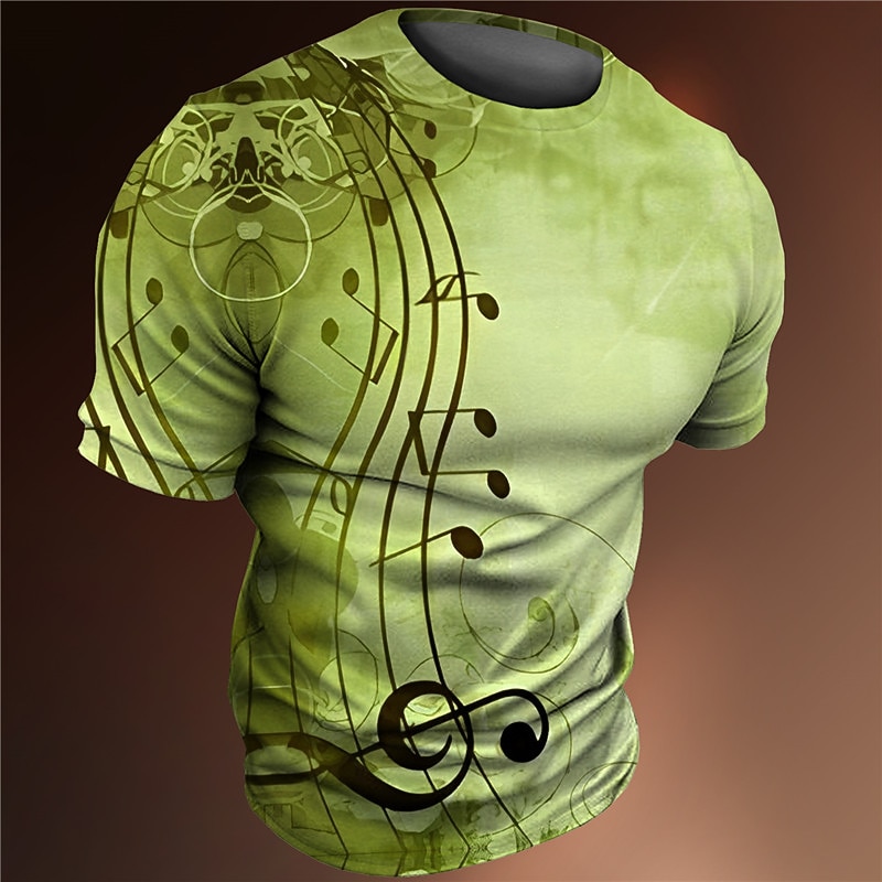 Music Festival Men's Graphic Musical Notes T Shirt Tee Short Sleeve T shirt 3D Print Crew Neck Shirt Vintage Fashion Designer Outdoor Casual Daily Blue Green Khaki Spring & Summer Clothing Apparel S3