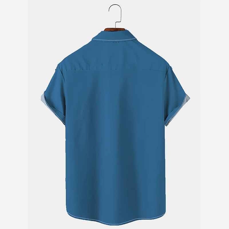 Men's Color Block Geometric Pattern Shirt Summer Shirt Casual Shirt Short Sleeve Fashion 1950s Casual Vacation Daily Going out Summer Turndown Print Blue2