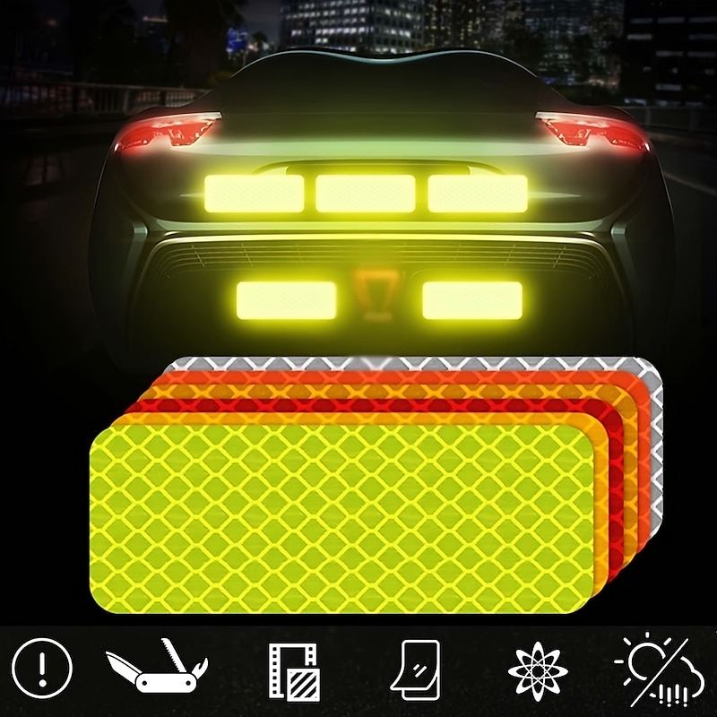 10Pcs Car Reflective Sticker Traffic Safety Night Warning Mark Car Reflective Strip Tape Luminous Car Bumper Reflective Decals