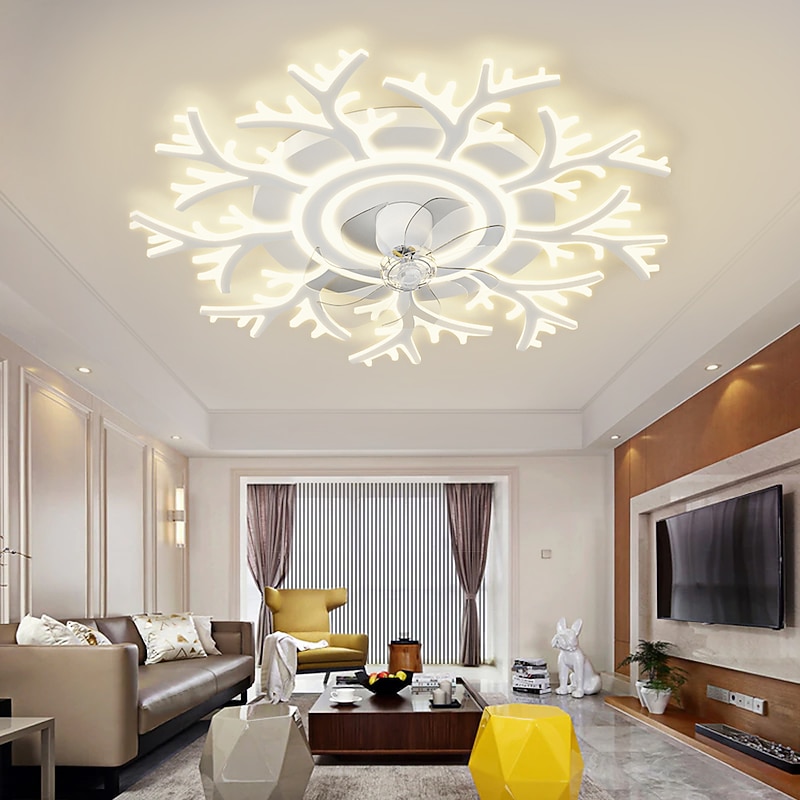 LED Ceiling Fans Dimmable with Remote Contral Flower Design Flush Mount Ceiling Lamp Acrylic Lampshade Chandelier Bedroom Living Room