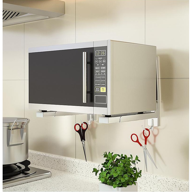 Stainless Steel Microwave Oven Rack Retractable Kitchen Storage Rack Wall-Mounted Oven Rack