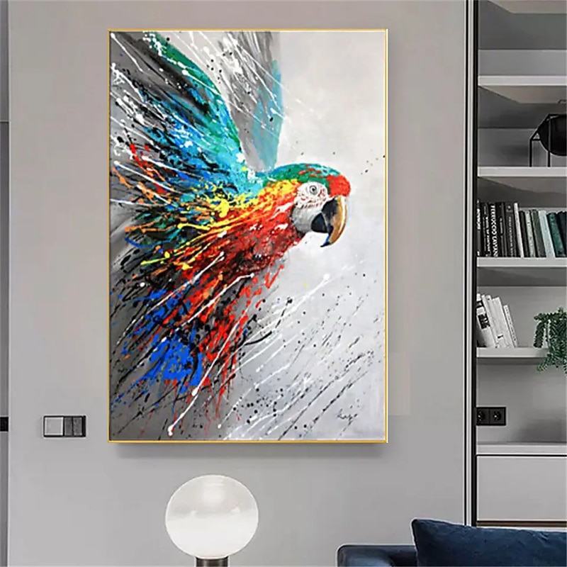 Oil Painting 100% Handmade Hand Painted Wall Art On Canvas Colorful Animal Abstract Parrot Bird Home Decoration Decor Rolled Canvas No Frame Unstretched3