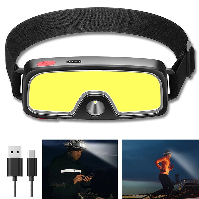 Night Fishing Camping Working Headlights Outdoor Cycling Lights USB Rechargeable Night Running Lights High-Gloss Headlights Silicone Lights