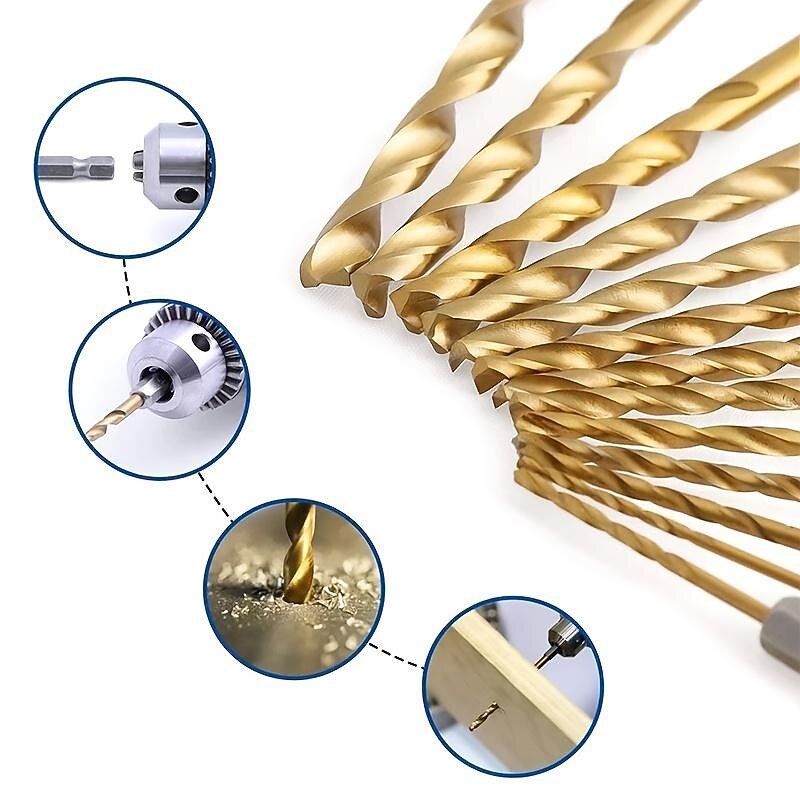 13pcs/set HSS Titanium Coated Drill Bit Set 1/4 Hex Shank 1/16"-1/4" Electric Drill Twist Drill Bit Twist Drill Bit Hex Shank 1.5-6.5mm Hex Handle Twist Drill For Wood, Plastic, Aluminum Alloy, Metal2