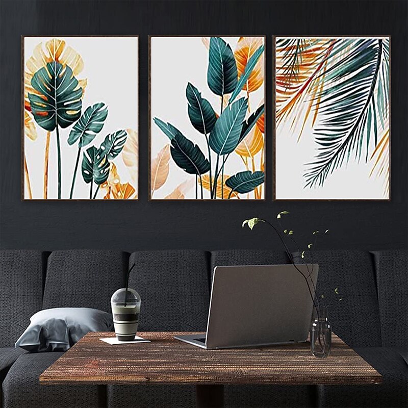 Canvas Prints Wall Art Original Designed Framed Tropical Plants Pictures Minimalist Watercolor Painting Palm Monstera Green Leaf for Living Room Office Bedroom BathRoom 3 Piece 12 X 182