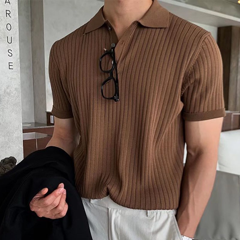 Men's Knit Polo Sweater Polo Business Daily Lapel Short Sleeves Stylish Classic Plain Knitted Summer Spring Black Green Coffee Knit Polo Sweater2