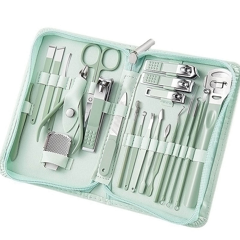 Manicure Set Nail Clippers Pedicure Kit -22 Pieces Stainless Steel Professional Manicure Kit Grooming Kits Nail Care Tools with Luxurious Travel Leather Case Gift Box Blue Green - Main Image