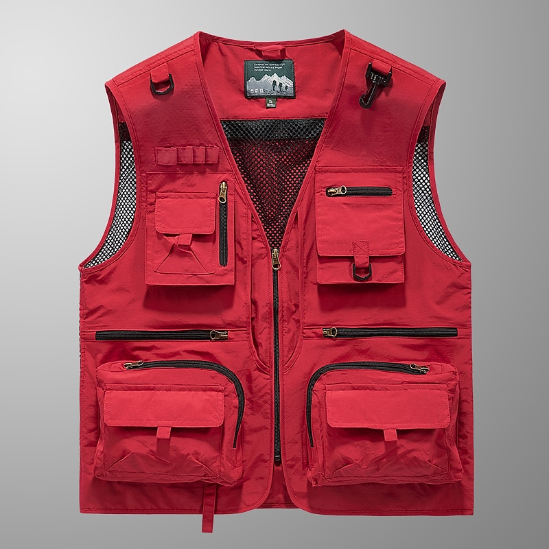 Men's Outdoor Vest Hiking Vest Sleeveless Vest Zipper Pocket Basic Outdoor Fishing Regular Multi-Pockets Comfortable Summer Spring Solid Color Black Army Green Burgundy Blue Puffer Jacket