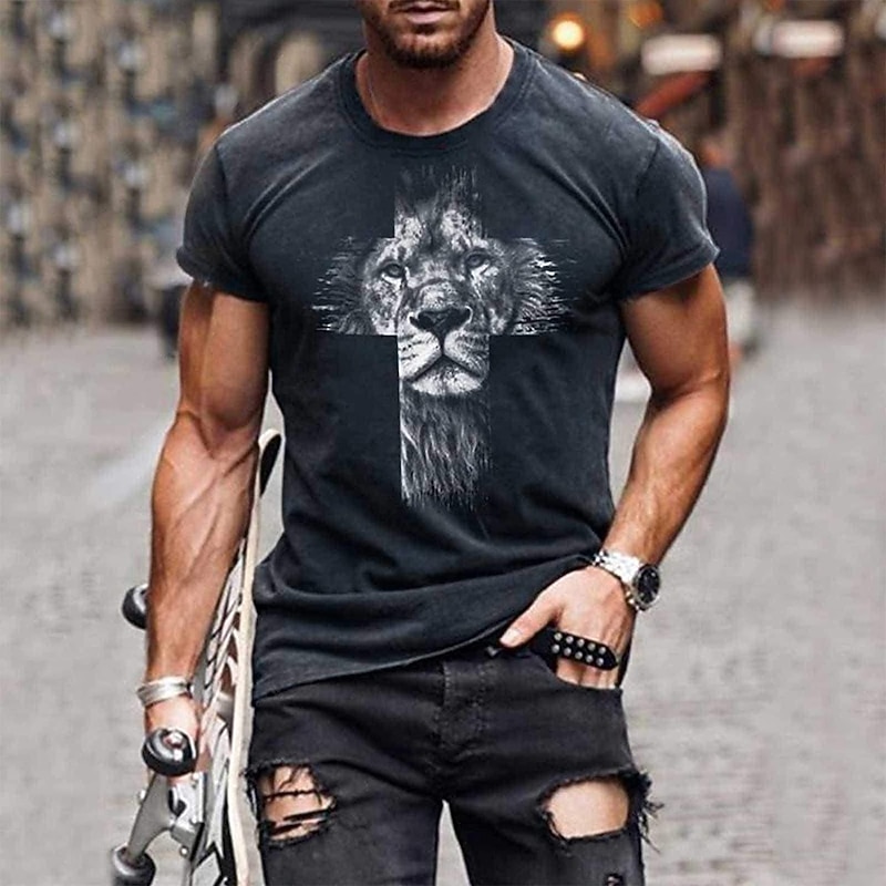 Men's Unisex Tiger Graphic Prints T Shirt Short Sleeve T shirt 3D Print Crew Neck Shirt Sports Casual Big and Tall Outdoor Street Daily Black-White Silver+golden Gold + Black Summer Clothing Apparel3